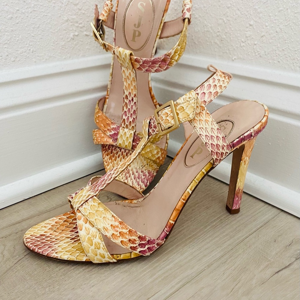SJP by Sarah Jessica Parker Yellow and Pink Snakeskin Heels